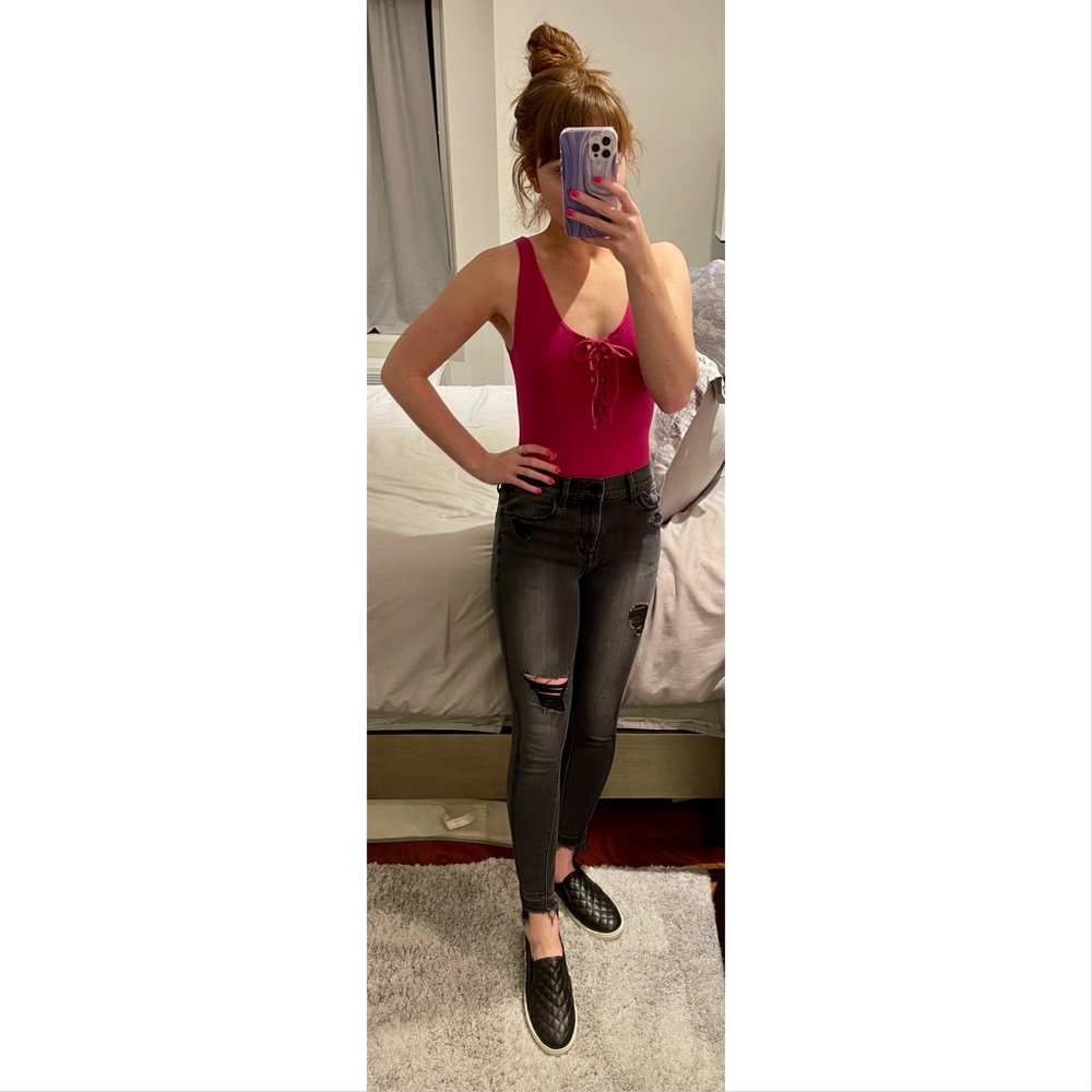 PacSun Basics Pink Lace-Up Bodysuit
